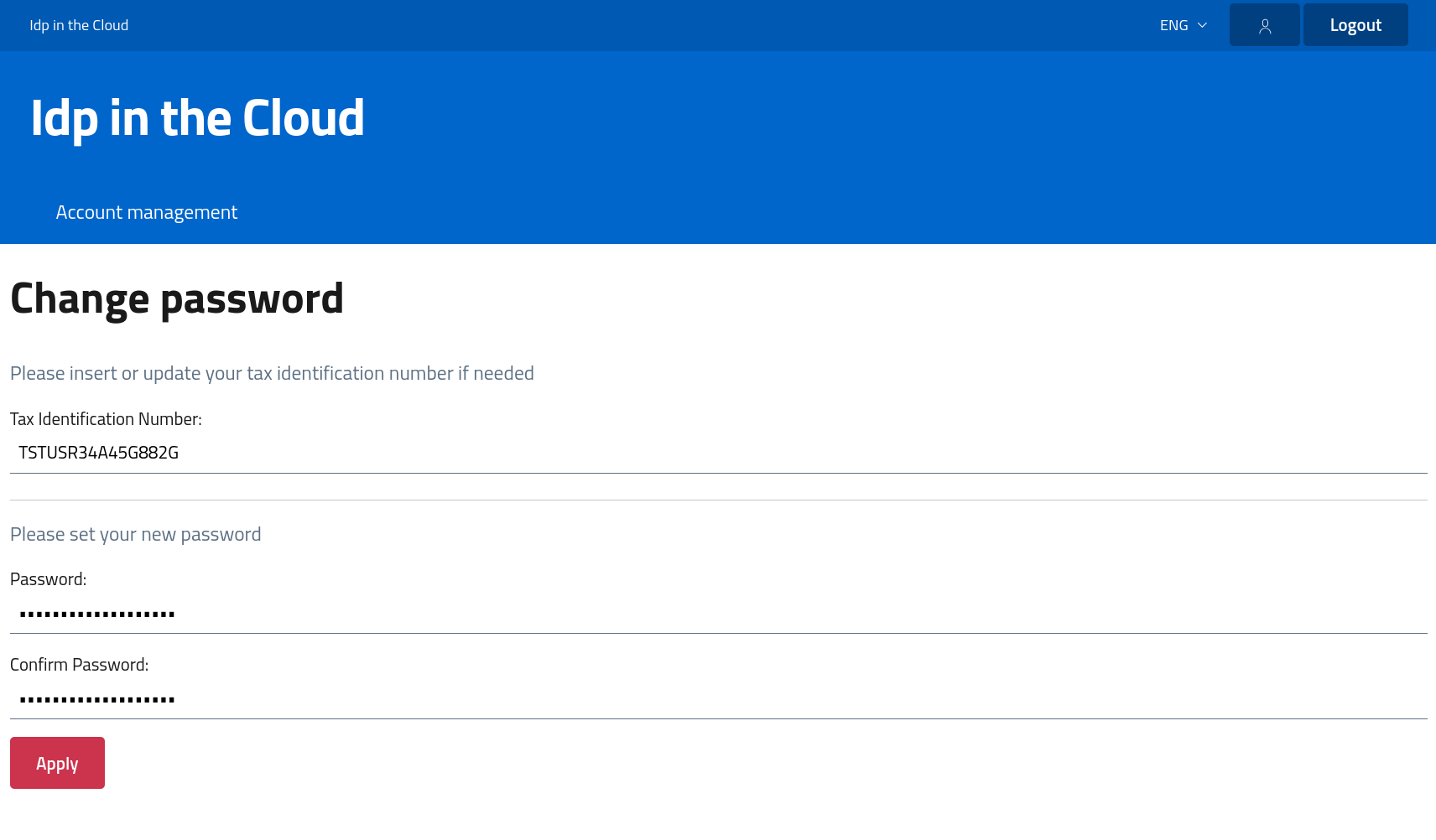 Complete fields to activate account